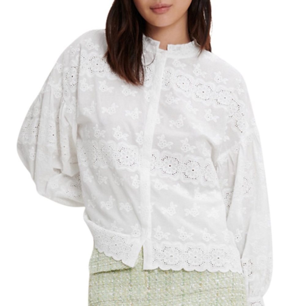 Maje embroidered white cotton blouse